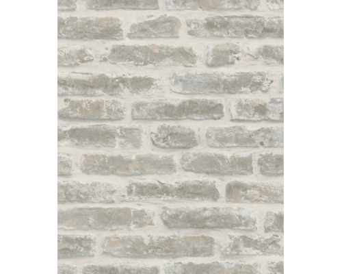 Behang met baksteenmotief en een realistische steenstructuur.