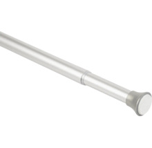 Zilverkleurige uitschuifbare metalen telescoopstang voor douchegordijnen.