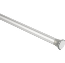Zilverkleurige telescopische douchegordijnstang van aluminium met kunststof eindkap.