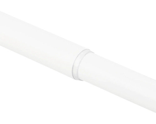Detailopname van een witte led-lichtlijst met verbindingselement.