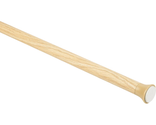 Gordijnroede van hout met zichtbare nerf en ronde eindkap.