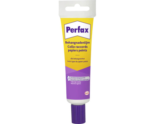 Perfax behangnadenlijm in tube voor alle behangsoorten en kleine reparaties, Henkel Logo.
