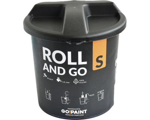 Go Paint verfbak emmer Roll and Go S van gerecycled kunststof voor 10 centimeter verfrollers met 1,2 liter inhoud.