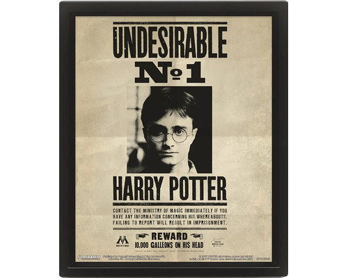 Ingelijste poster Harry Potter Undesirable Nummer 1 in vintage-stijl met een zwarte lijst.