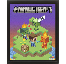 Minecraft wanddecoratie in lijst met Steve, Creeper, Zombie en werkbank in pixelstijl