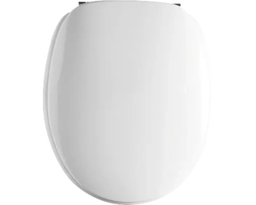 Ovale toiletzitting in wit met gesloten deksel.
