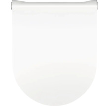 Witte wc-bril in D-vorm van kunststof met wrap-over deksel.