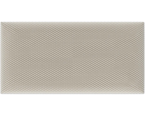 Rechthoekig gestoffeerd wandpaneel in beige met gestructureerd oppervlak.
