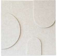 3D wandpaneel met geometrisch reliëfpatroon van cirkels en bogen in een gestructureerde steenlook.