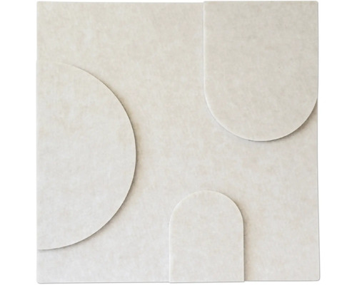 3D wandpaneel met geometrisch reliëfpatroon van cirkels en bogen in een gestructureerde steenlook.