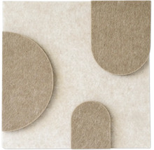 Akoestisch paneel van vilt met geometrische vormen in beige en lichtbruin voor wanddecoratie.