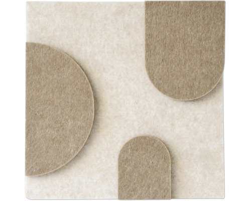Akoestisch paneel van vilt met geometrische vormen in beige en lichtbruin voor wanddecoratie.