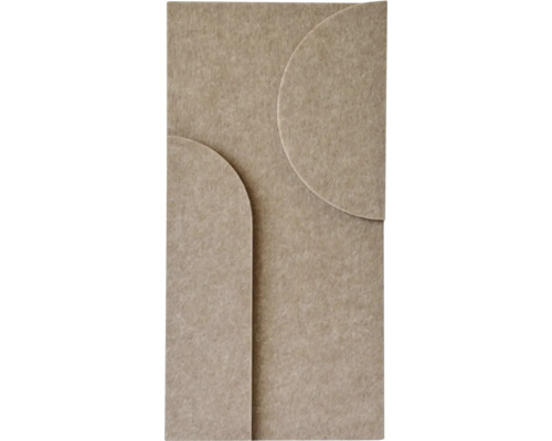 Beige akoestisch paneel van vilt met geometrisch reliëf en afgeronde vormen.
