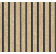 Behang met houten latten look, verticale strepen met 3D-effect en houtnerf.