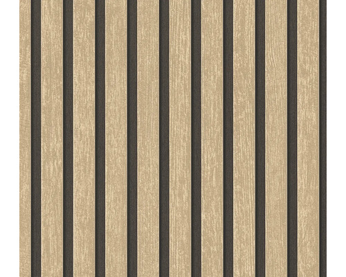 Behang met houten latten look, verticale strepen met 3D-effect en houtnerf.