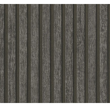 Vliesbehang met houten latten optiek en verticale structuur in antraciet