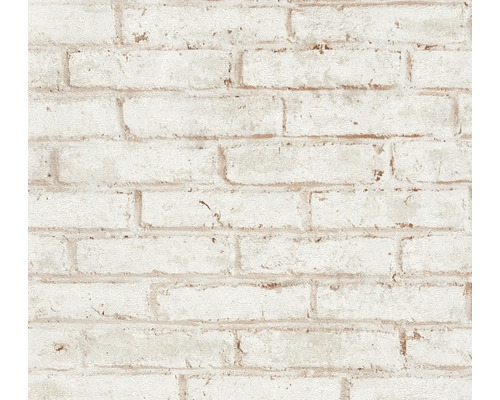 Vliesbehang met baksteenmotief en rustieke structuur.