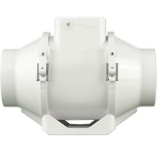 Witte buisventilator van kunststof voor ventilatiesystemen, model voor wand- of plafondmontage.