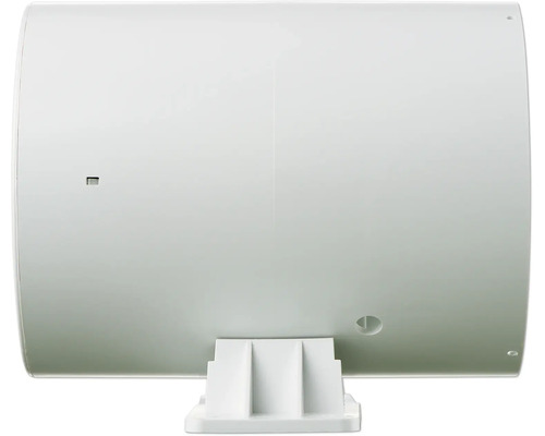 Witte cilindrische behuizing met een montagevoet aan de onderkant.