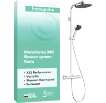 hansgrohe douchesysteem Waterforms 240 Varia met hoofddouche, handdouche en douchethermostaat. hansgrohe Logo en zegel voor 5 jaar garantie.
