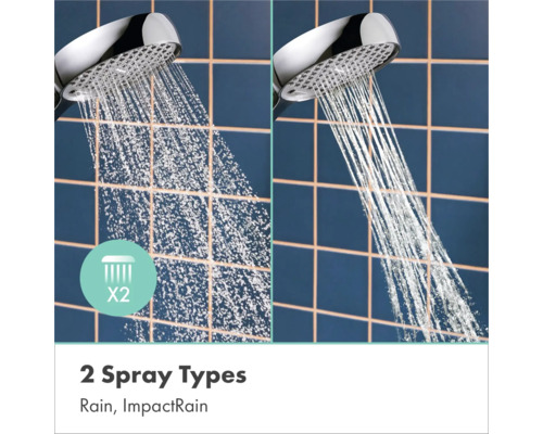 Handdouche met twee straalsoorten: Rain en ImpactRain.