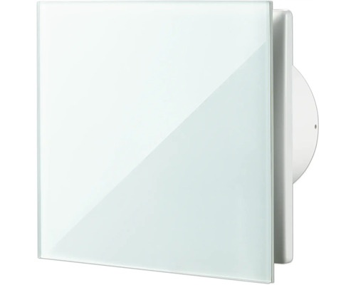 Vierkante ventilator voor kleine ruimtes met glazen frontafdekking voor wand en plafond.
