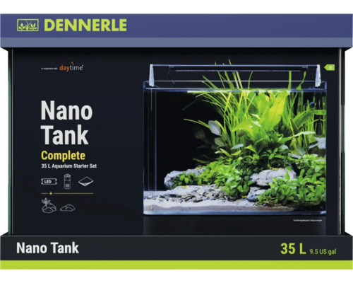 Dennerle Nano Tank Complete 35 liter aquarium starterset met led verlichting, filter en substraat.