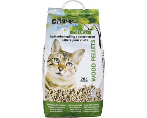 Cat's Favorite kattenbakvulling houtpellets, 20 liter, biologisch afbreekbaar, 100 procent natuurlijk, FSC-gecertificeerd gerecycled.