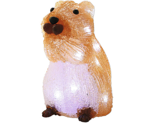Verlichte decoratiefiguur hamster van bruin en wit acryl met kristallijn oppervlak voor binnen en buiten.