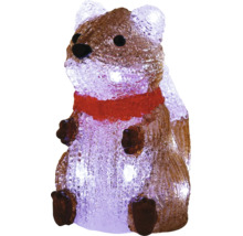 LED-figuur eekhoorn van acryl in bruin en wit met rode sjaal, kerstdecoratie voor binnen en buiten.