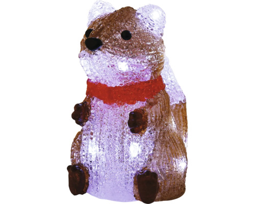 LED-figuur eekhoorn van acryl in bruin en wit met rode sjaal, kerstdecoratie voor binnen en buiten.