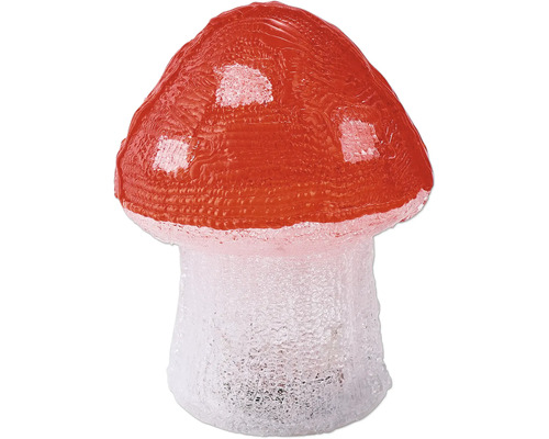 LED-decoratiefiguur paddenstoel van acryl voor buiten, rood met witte stippen.