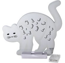 LED-decoratielamp in de vorm van een kat van kunststof met standaard en batterijvak.