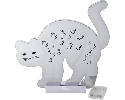 LED-decoratielamp in de vorm van een kat van kunststof met standaard en batterijvak.