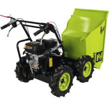 Zipper benzine minidumper met vierwielaandrijving en mechanische kiepfunctie voor materiaaltransport.