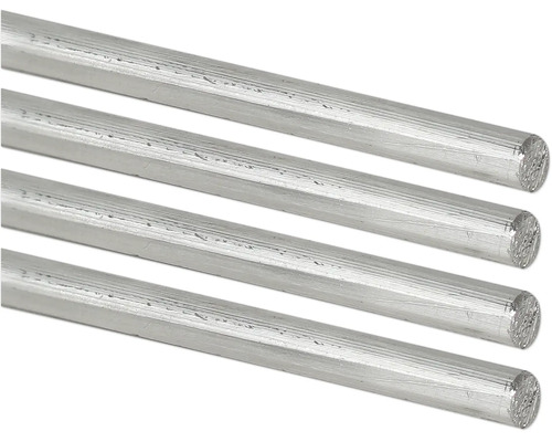 Vier ronde profielen van aluminium.