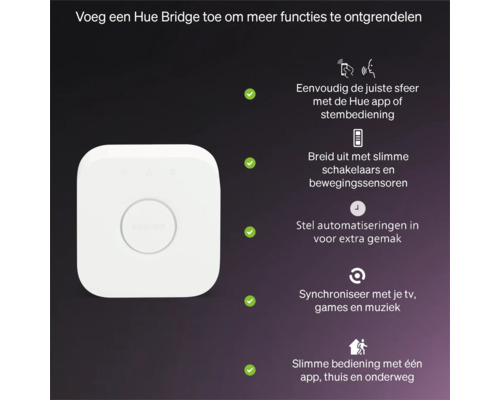 PHILIPS HUE Led strip Essential 5 meter IP20 Philips Hue Bridge smart home hub met app- en spraakbediening, automatiseringen en synchronisatie met televisie, games en muziek.