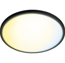 Ovale LED-plafondlamp of wandlamp met zwart frame en witte diffuser, toont verschillende kleurtemperaturen.