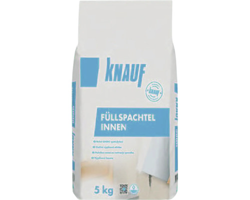 Knauf Füllspachtel Innen, 5 kilogram zak, gipsgebaseerd vulmiddel voor wanden en plafonds binnenshuis.