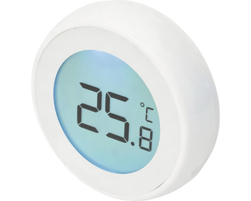 Ronde digitale thermometer met LCD-display van 25,8 graden Celsius.