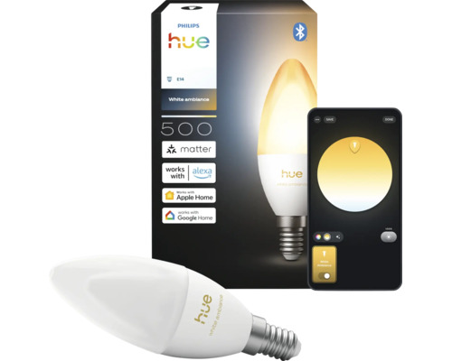 Philips Hue White Ambiance LED-kaarslamp E14, 500 lumen, Bluetooth, Matter, bedienbaar via app.