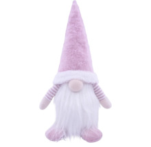 Decoratieve roze kabouter van textiel met puntmuts en lange witte baard.