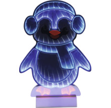 LED-pinguïn met infinity-effect, muts en sjaal, blauw verlicht.