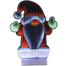 LED-kerstfiguur kabouter met infinity mirror-effect, veelkleurige verlichting voor kerstdecoratie binnenshuis.