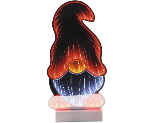 LED-decoratiefiguur kabouter met infinity spiegel-effect en voetstuk.