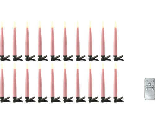 20-delige set roze led-kerstboomkaarsen met bevestigingsclips en afstandsbediening.