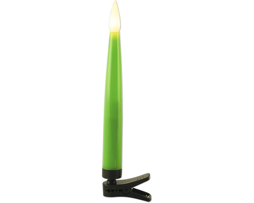 Draadloze groene LED-kerstboomkaars met een handige bevestigingsclip.