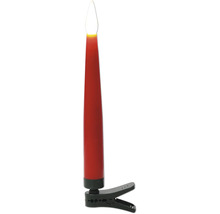 LED-kerstboomkaars met bevestigingsclip, rood, van kunststof met vlamvormig lampje.