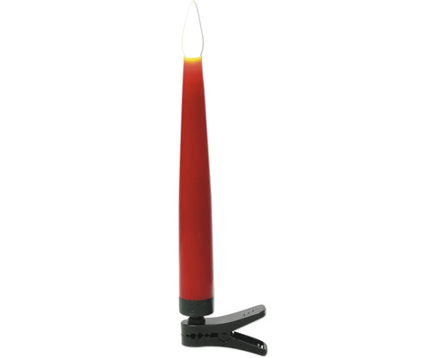 LED-kerstboomkaars met bevestigingsclip, rood, van kunststof met vlamvormig lampje.