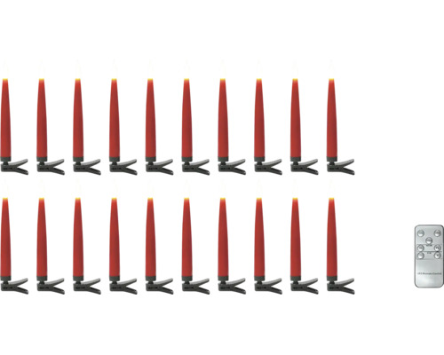 20 rode draadloze led-kerstboomkaarsen met bevestigingsclip en afstandsbediening.
